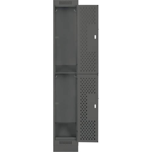 Clean Line Lockers, 2 -tier, 12" x 15" x 76", Steel, Charcoal, Rivet (Assembled), Perforated Sécurité Médic