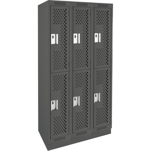 Clean Line Lockers, 2 -tier, Bank of 3, 36" x 15" x 76", Steel, Charcoal, Rivet (Assembled), Perforated Sécurité Médic