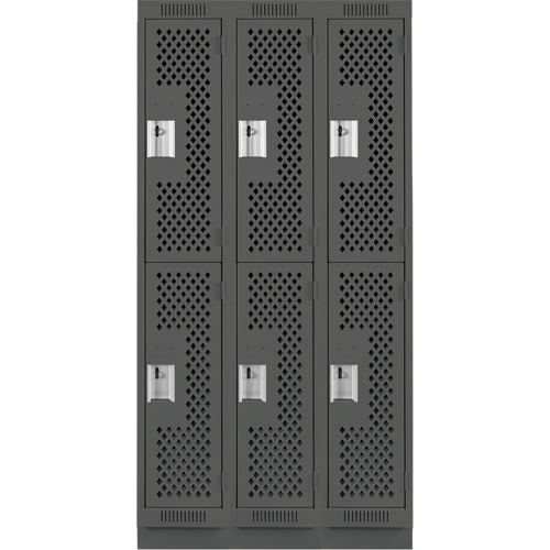 Clean Line Lockers, 2 -tier, Bank of 3, 36" x 15" x 76", Steel, Charcoal, Rivet (Assembled), Perforated Sécurité Médic