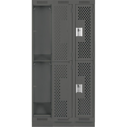 Clean Line Lockers, 2 -tier, Bank of 3, 36" x 15" x 76", Steel, Charcoal, Rivet (Assembled), Perforated Sécurité Médic