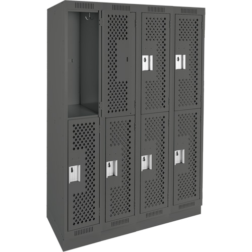 Casiers Clean Line, 2 niveaux, Bloc de 4, 48" x 15" x 76", Acier, Charbon, Rivet (assembl&eacute;), Perfor&eacute; Sécurité Médic