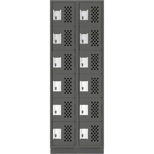 Assembled Lockerettes Clean Line Perforated Economy Lockers, 6 -tier, Bank of 2, 18" x 72" x 12", Steel Sécurité Médic