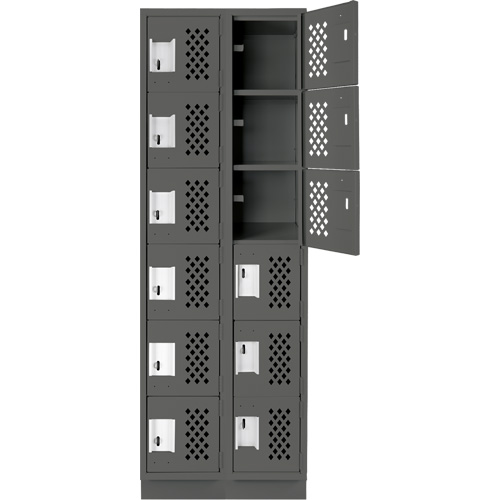 Assembled Lockerettes Clean Line Perforated Economy Lockers, 6 -tier, Bank of 2, 18" x 72" x 12", Steel Sécurité Médic