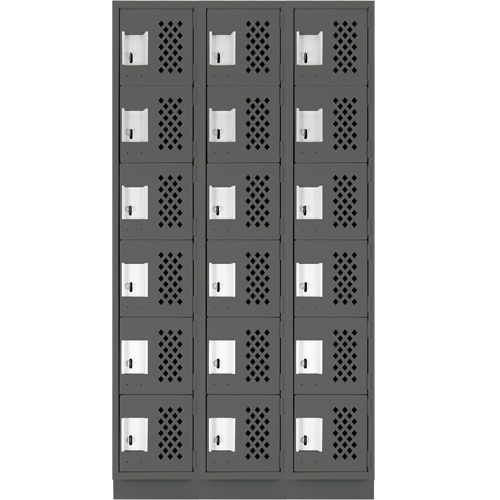 Clean-Line Perforated Lockerette, 6 -tier, Bank of 3, 12" x 72" x 12", Steel Sécurité Médic
