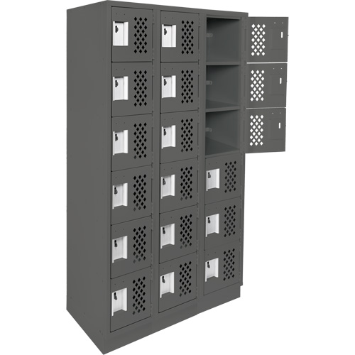 Clean-Line Perforated Lockerette, 6 -tier, Bank of 3, 12" x 72" x 12", Steel Sécurité Médic