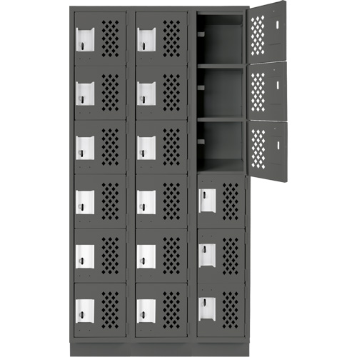 Clean-Line Perforated Lockerette, 6 -tier, Bank of 3, 12" x 72" x 12", Steel Sécurité Médic