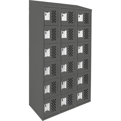 Assembled Lockerettes Clean Line Perforated Economy Lockers, 6 -tier, Bank of 3, 18" x 72" x 12", Steel Sécurité Médic