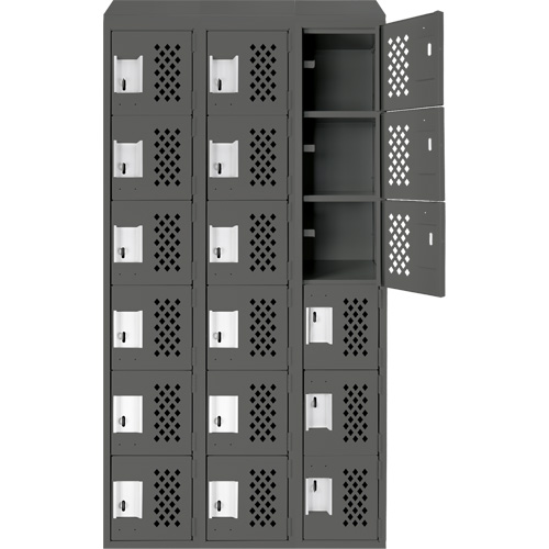 Assembled Lockerettes Clean Line Perforated Economy Lockers, 6 -tier, Bank of 3, 18" x 72" x 12", Steel Sécurité Médic