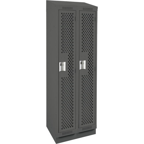 Clean Line Lockers, Bank of 2, 24" x 12" x 82", Steel, Charcoal, Rivet (Assembled), Perforated Sécurité Médic
