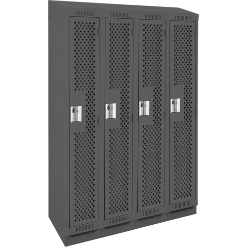 Clean Line Lockers, Bank of 4, 48" x 12" x 82", Steel, Charcoal, Rivet (Assembled), Perforated Sécurité Médic