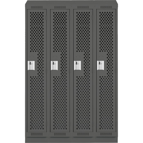 Clean Line Lockers, Bank of 4, 48" x 12" x 82", Steel, Charcoal, Rivet (Assembled), Perforated Sécurité Médic