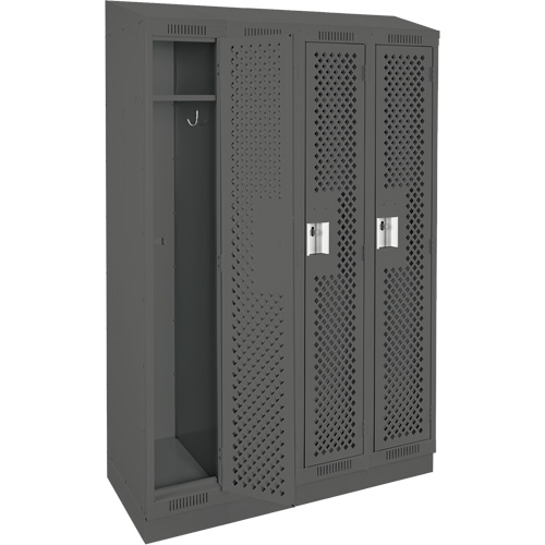 Clean Line Lockers, Bank of 4, 48" x 12" x 82", Steel, Charcoal, Rivet (Assembled), Perforated Sécurité Médic