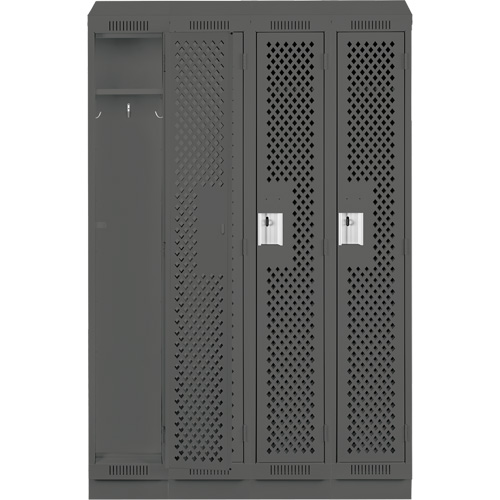 Clean Line Lockers, Bank of 4, 48" x 12" x 82", Steel, Charcoal, Rivet (Assembled), Perforated Sécurité Médic