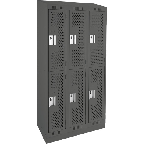 Casiers Clean Line, 2 niveaux, Bloc de 3, 36" x 12" x 82", Acier, Charbon, Rivet (assembl&eacute;), Perfor&eacute; Sécurité Médic