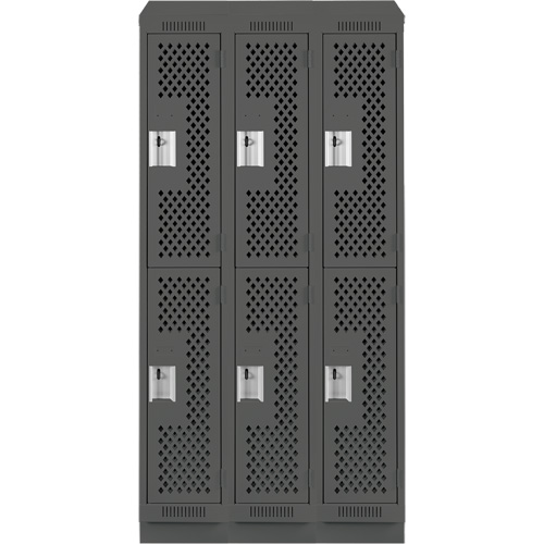 Casiers Clean Line, 2 niveaux, Bloc de 3, 36" x 12" x 82", Acier, Charbon, Rivet (assembl&eacute;), Perfor&eacute; Sécurité Médic