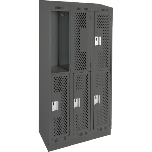 Casiers Clean Line, 2 niveaux, Bloc de 3, 36" x 12" x 82", Acier, Charbon, Rivet (assembl&eacute;), Perfor&eacute; Sécurité Médic