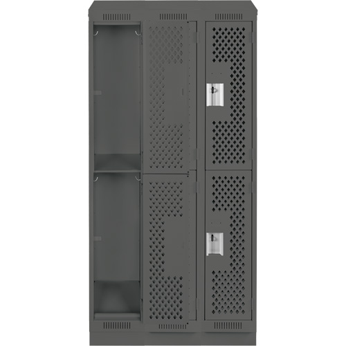 Casiers Clean Line, 2 niveaux, Bloc de 3, 36" x 12" x 82", Acier, Charbon, Rivet (assembl&eacute;), Perfor&eacute; Sécurité Médic