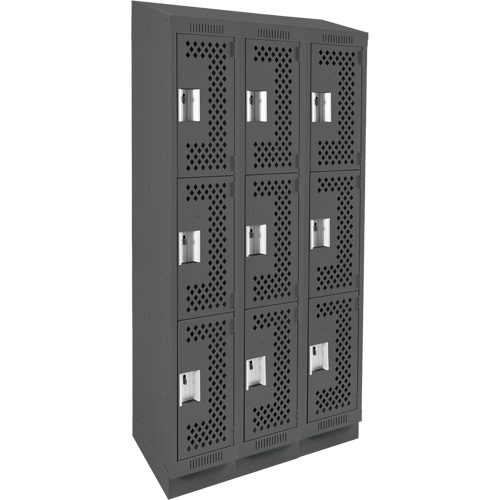 Casiers Clean Line, 3 niveaux, Bloc de 3, 36" x 18" x 82", Acier, Charbon, Rivet (assembl&eacute;), Perfor&eacute; Sécurité Médic
