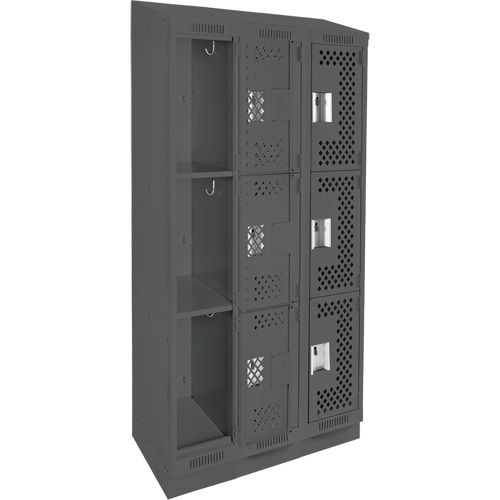 Casiers Clean Line, 3 niveaux, Bloc de 3, 36" x 18" x 82", Acier, Charbon, Rivet (assembl&eacute;), Perfor&eacute; Sécurité Médic