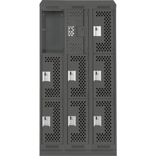 Casiers Clean Line, 3 niveaux, Bloc de 3, 36" x 18" x 82", Acier, Charbon, Rivet (assembl&eacute;), Perfor&eacute; Sécurité Médic