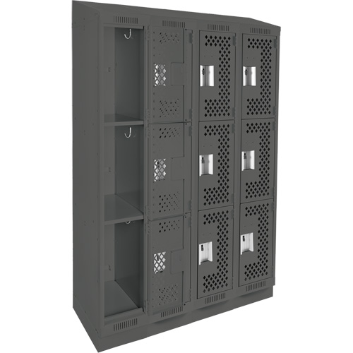 Casiers Clean Line, 3 niveaux, Bloc de 4, 48" x 18" x 82", Acier, Charbon, Rivet (assembl&eacute;), Perfor&eacute; Sécurité Médic