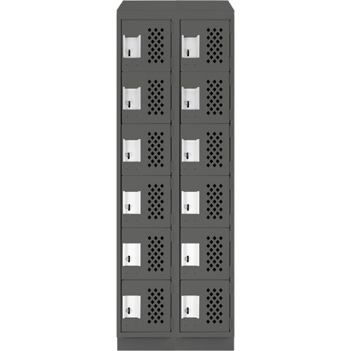 Assembled Lockerettes Clean Line Perforated Economy Lockers, 6 -tier, Bank of 2, 18" x 72" x 12", Steel Sécurité Médic