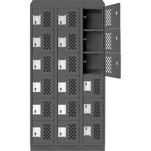 Assembled Lockerettes Clean Line Perforated Economy Lockers, 6 -tier, Bank of 3, 18" x 72" x 12", Steel Sécurité Médic