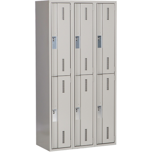 Concorde Heavy-Duty Lockers, 2 -tier, Bank of 3, 36" x 18" x 72", Steel, Grey, Welded (Assembled) Sécurité Médic