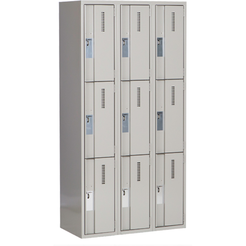 Concorde Heavy-Duty Lockers, 3 -tier, Bank of 3, 36" x 18" x 72", Steel, Grey, Welded (Assembled) Sécurité Médic