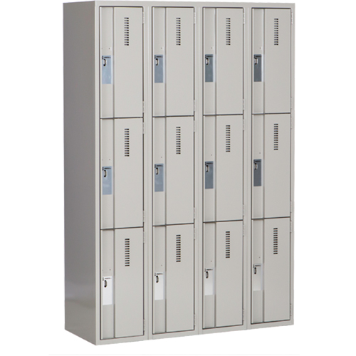 Concorde Heavy-Duty Lockers, 3 -tier, Bank of 4, 48" x 18" x 72", Steel, Grey, Welded (Assembled) Sécurité Médic