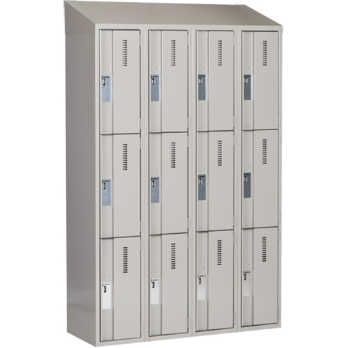 Concorde Heavy-Duty Lockers, 3 -tier, Bank of 4, 48" x 18" x 78", Steel, Grey, Welded (Assembled) Sécurité Médic