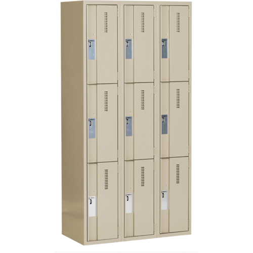 Concorde Heavy-Duty Lockers, 3 -tier, Bank of 3, 36" x 18" x 72", Steel, Beige, Welded (Assembled) Sécurité Médic