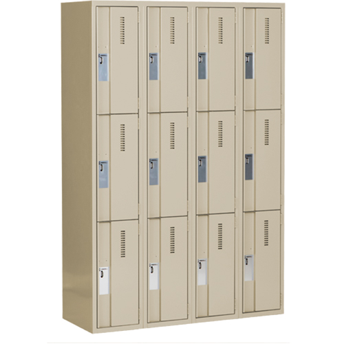 Casiers robustes Concorde, 3 niveaux, Bloc de 4, 48" x 18" x 72", Acier, Beige, Soud&eacute; (assembl&eacute;) Sécurité Médic