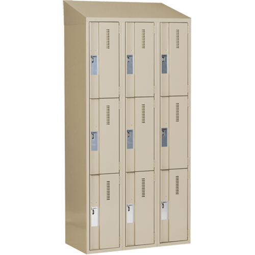 Concorde Heavy-Duty Lockers, 3 -tier, Bank of 3, 36" x 18" x 78", Steel, Beige, Welded (Assembled) Sécurité Médic