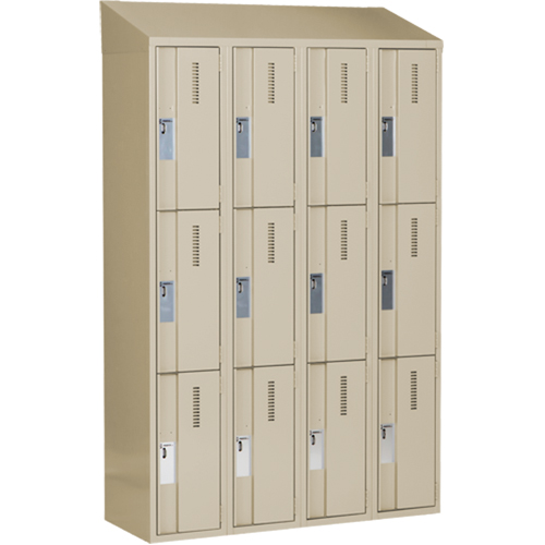 Concorde Heavy-Duty Lockers, 3 -tier, Bank of 4, 48" x 18" x 78", Steel, Beige, Welded (Assembled) Sécurité Médic