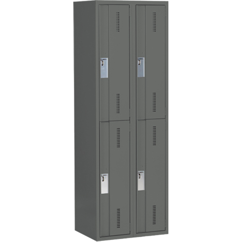 Concorde Heavy-Duty Lockers, 2 -tier, Bank of 2, 24" x 18" x 72", Steel, Charcoal, Welded (Assembled) Sécurité Médic