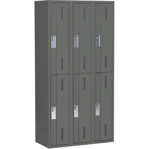 Concorde Heavy-Duty Lockers, 2 -tier, Bank of 3, 36" x 18" x 72", Steel, Charcoal, Welded (Assembled) Sécurité Médic