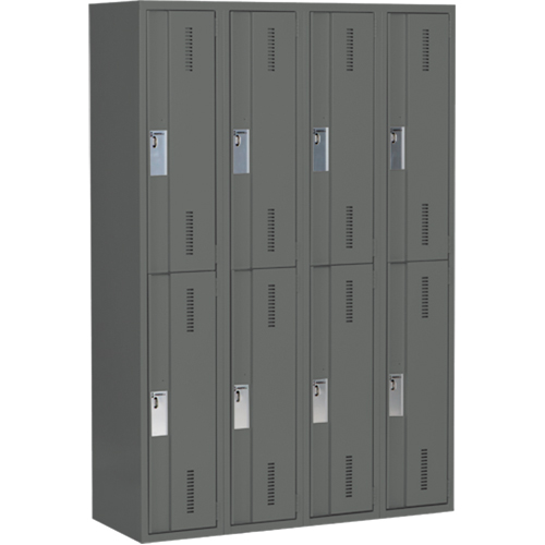 Concorde Heavy-Duty Lockers, 2 -tier, Bank of 4, 48" x 18" x 72", Steel, Charcoal, Welded (Assembled) Sécurité Médic