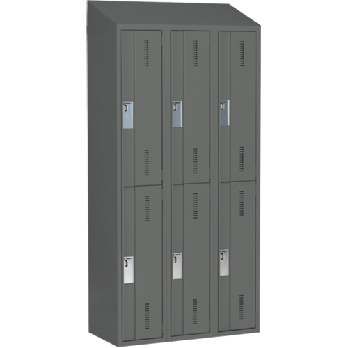 Concorde Heavy-Duty Lockers, 2 -tier, Bank of 3, 36" x 18" x 78", Steel, Charcoal, Welded (Assembled) Sécurité Médic