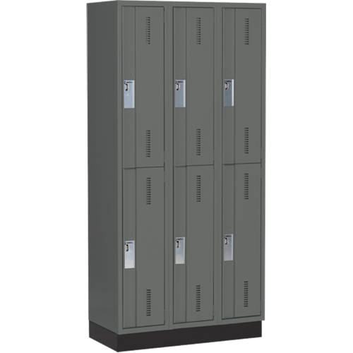 Concorde Heavy-Duty Lockers, 2 -tier, Bank of 3, 36" x 18" x 76", Steel, Charcoal, Welded (Assembled) Sécurité Médic