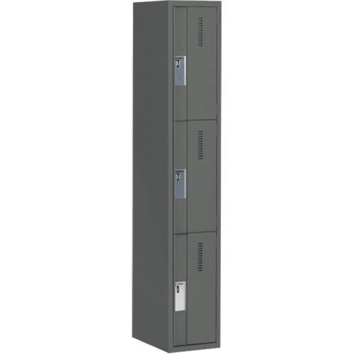 Concorde Heavy-Duty Lockers, 3 -tier, 12" x 18" x 72", Steel, Charcoal, Welded (Assembled) Sécurité Médic