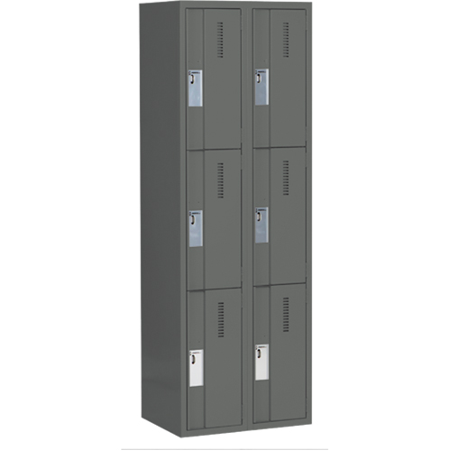 Concorde Heavy-Duty Lockers, 3 -tier, Bank of 2, 24" x 18" x 72", Steel, Charcoal, Welded (Assembled) Sécurité Médic