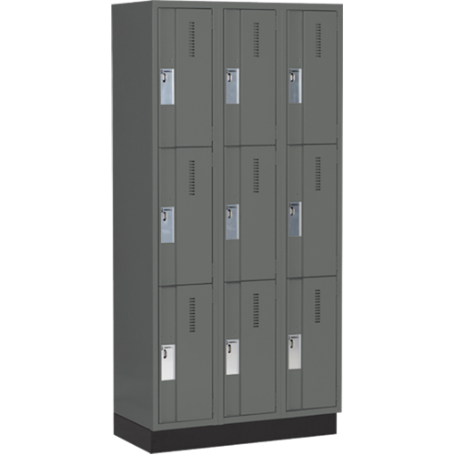 Concorde Heavy-Duty Lockers, 3 -tier, Bank of 3, 36" x 18" x 76", Steel, Charcoal, Welded (Assembled) Sécurité Médic