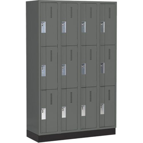 Concorde Heavy-Duty Lockers, 3 -tier, Bank of 4, 48" x 18" x 76", Steel, Charcoal, Welded (Assembled) Sécurité Médic