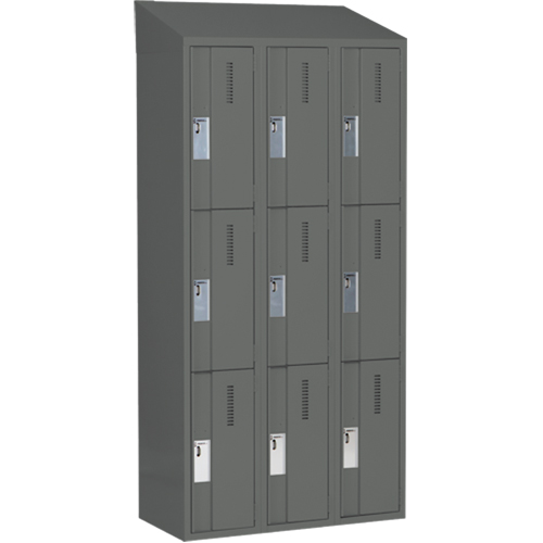 Concorde Heavy-Duty Lockers, 3 -tier, Bank of 3, 36" x 18" x 78", Steel, Charcoal, Welded (Assembled) Sécurité Médic