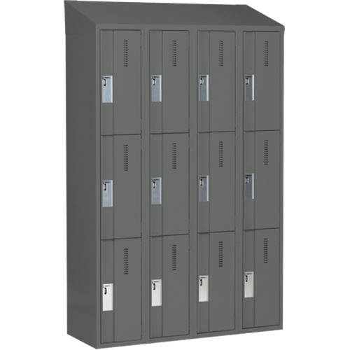 Concorde Heavy-Duty Lockers, 3 -tier, Bank of 4, 48" x 18" x 78", Steel, Charcoal, Welded (Assembled) Sécurité Médic