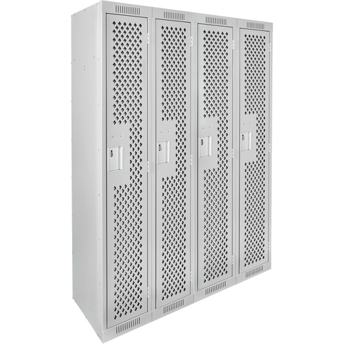 Clean Line Lockers, Bank of 4, 48" x 15" x 72", Steel, Grey, Rivet (Assembled), Perforated Sécurité Médic