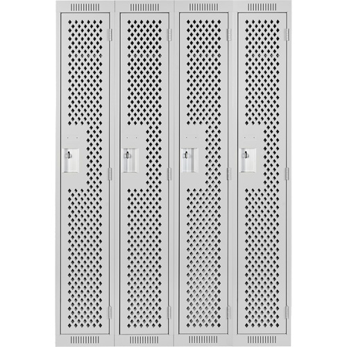 Clean Line Lockers, Bank of 4, 48" x 15" x 72", Steel, Grey, Rivet (Assembled), Perforated Sécurité Médic