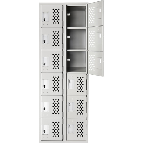 Clean-Line Perforated Lockerette, 6 -tier, Bank of 2, 15" x 72" x 12", Steel Sécurité Médic