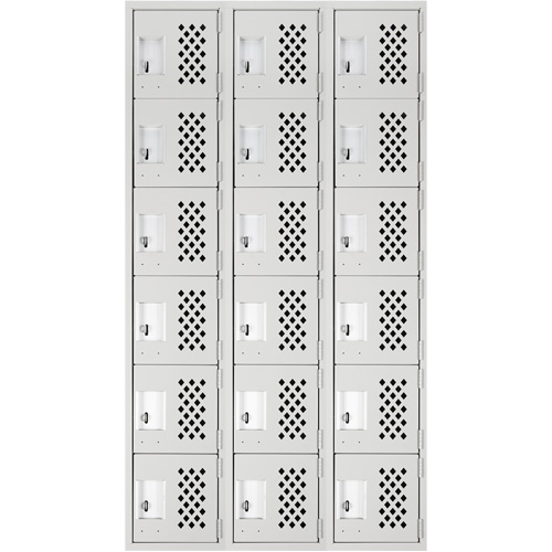 Clean-Line Perforated Lockerette, 6 -tier, Bank of 3, 15" x 72" x 12", Steel Sécurité Médic